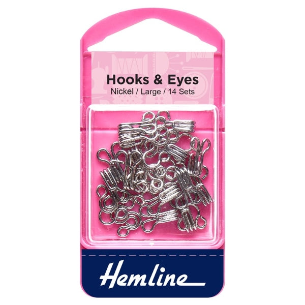 Hemline Hooks and Eyes H400.3: 14 Sets of Size 3 - Nickel