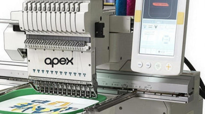 apex GX1201-H embroidery head with 12 needles and the touch screen, close-up