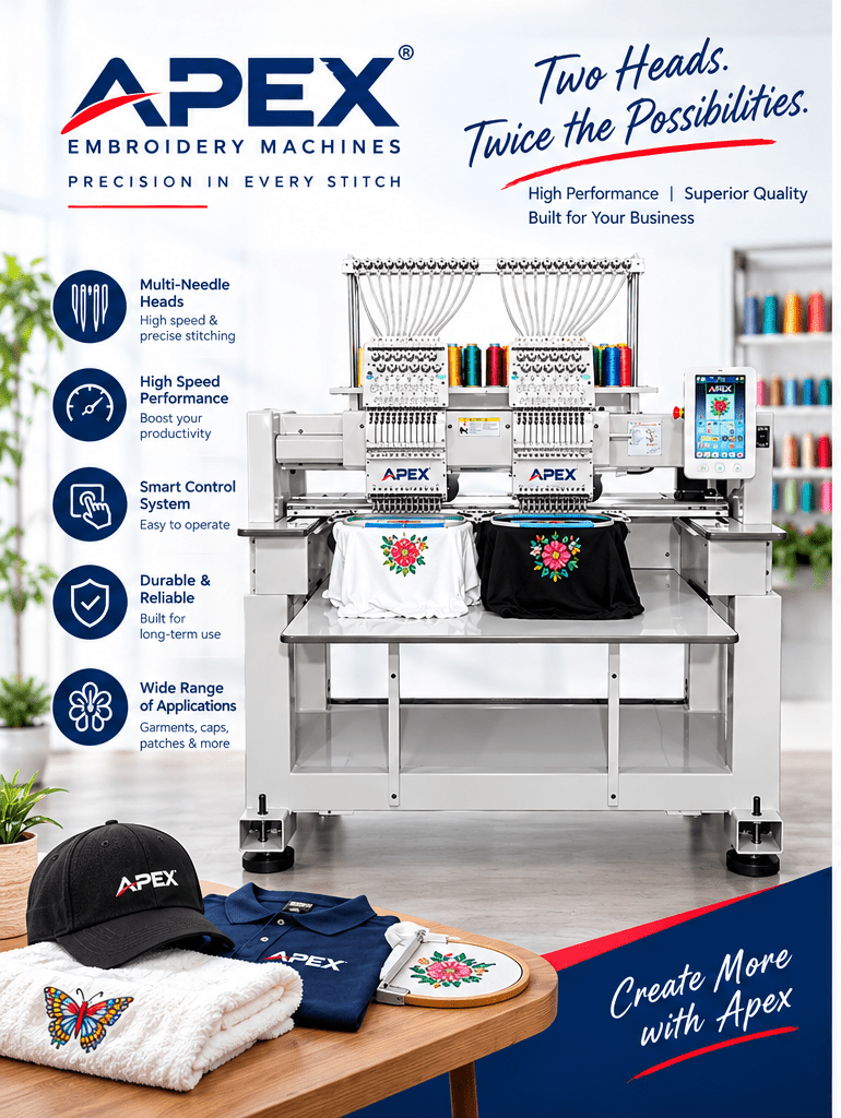 Apex GX1202‑H Two-Head 12 Needle Embroidery Machine - My Sewing Mall