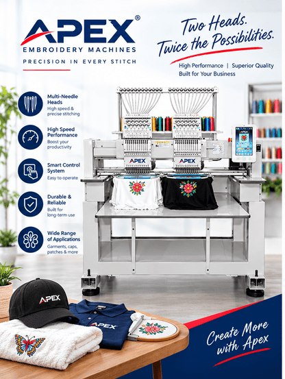 Apex GX1202‑H Two-Head 12 Needle Embroidery Machine - My Sewing Mall