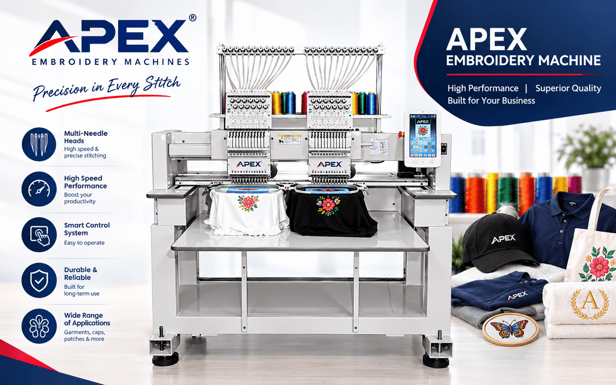 Apex GX1202‑H Two-Head 12 Needle Embroidery Machine - My Sewing Mall
