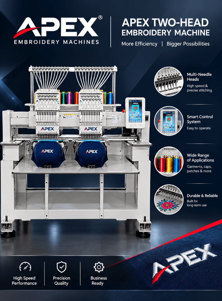 Apex GX1202‑H Two-Head 12 Needle Embroidery Machine - My Sewing Mall