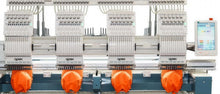 apex GX1204-T embroidery heads and touch screen, close-up, shown with the optional cap kit
