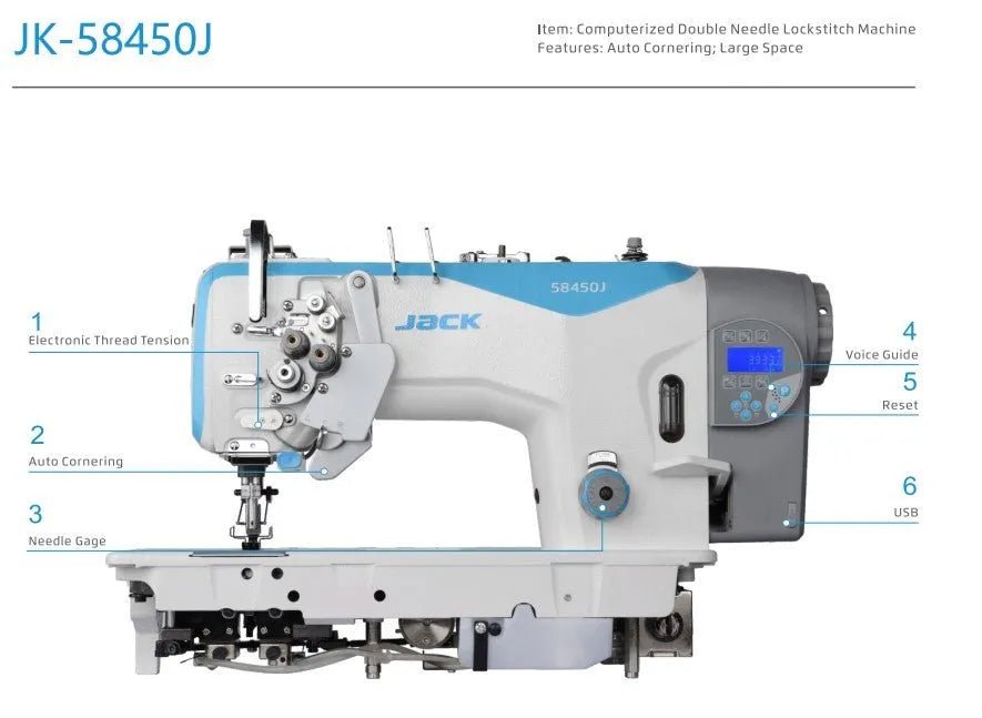 Jack 58450J - A Computerized Double Needle Lockstitch Machine (Complete Set) - My Sewing Mall