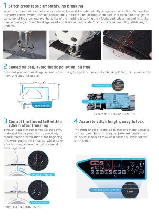 Jack A7 - D Digital Feed Computerised Single Needle Lockstitch Sewing Machine (Complete Set) - My Sewing Mall