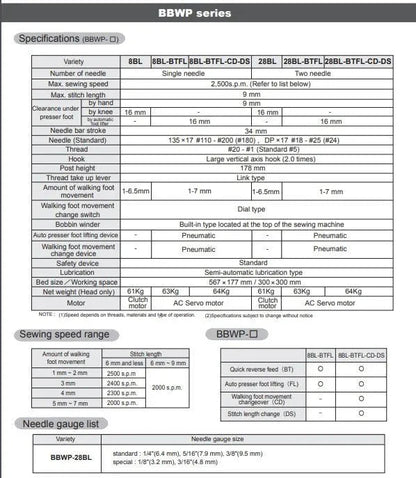 Seiko BBWP - 8BL Post Bed Walking Foot Lockstitch Sewing Machine (Complete Set) - My Sewing Mall