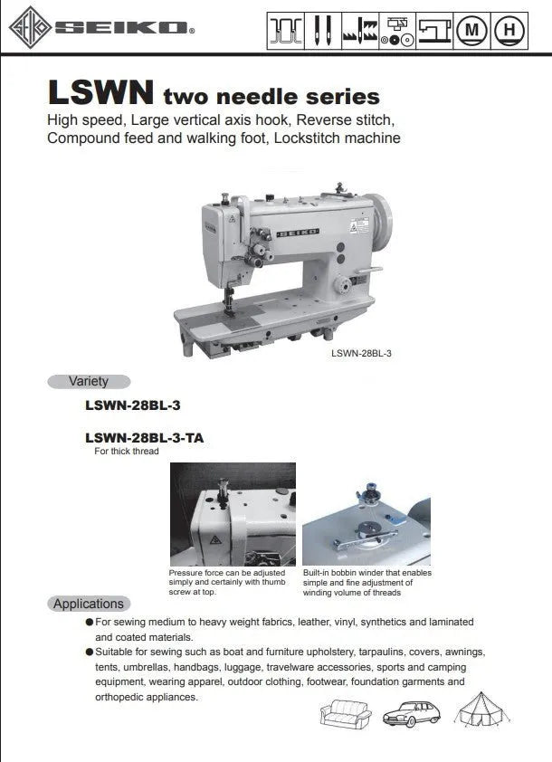 Seiko LSWN - 28BL - 3 Twin Needle Walking Foot Lockstitch Sewing Machine (Complete Set) - My Sewing Mall