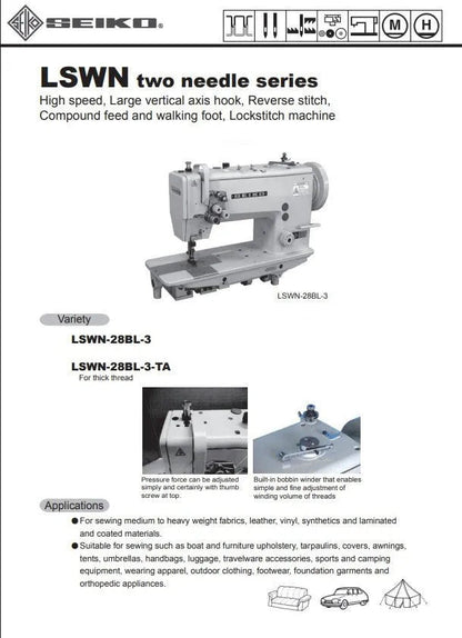 Seiko LSWN - 28BL - 3 Twin Needle Walking Foot Lockstitch Sewing Machine (Complete Set) - My Sewing Mall