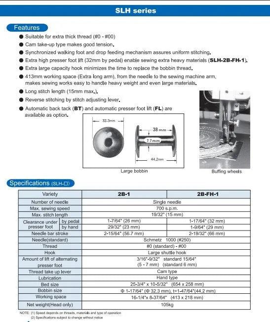 Seiko SLH - 2B - FH - 1 Long Arm Extra Heavy Duty Lockstitch Sewing Machine (Complete Set) - My Sewing Mall