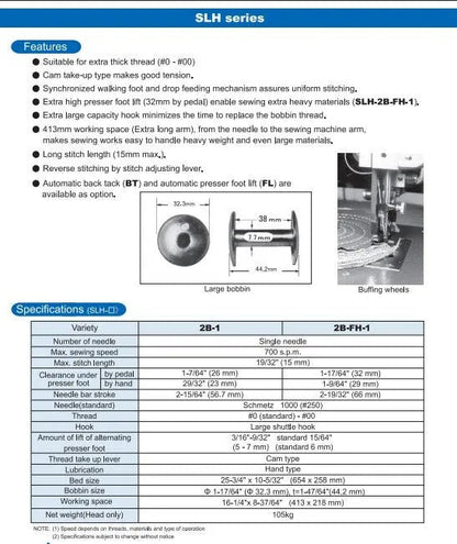 Seiko SLH - 2B - FH - 1 Long Arm Extra Heavy Duty Lockstitch Sewing Machine (Complete Set) - My Sewing Mall